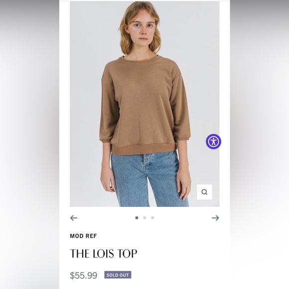 Mod Ref sweatshirt cropped sleeve crewneck cotton brown womens small - Picture 2 of 4